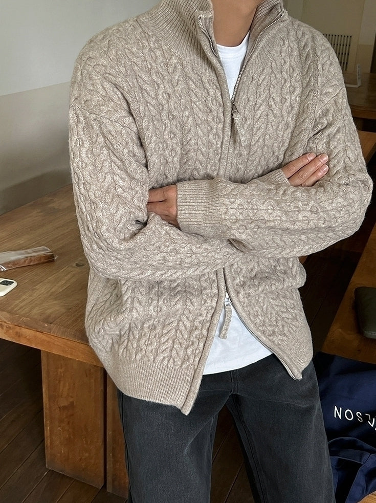 Old Money Style Half-High Neck Knitted Cardigan