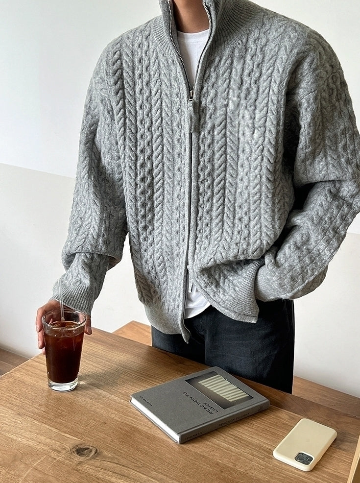 Old Money Style Half-High Neck Knitted Cardigan