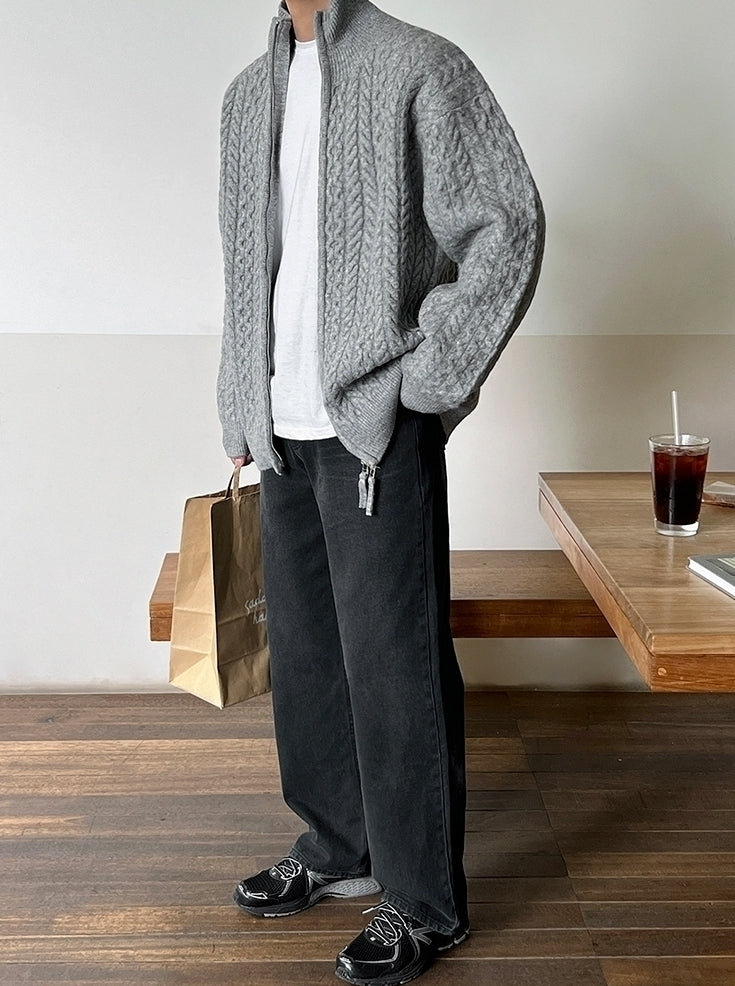 Old Money Style Half-High Neck Knitted Cardigan
