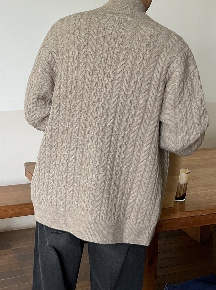 Old Money Style Half-High Neck Knitted Cardigan