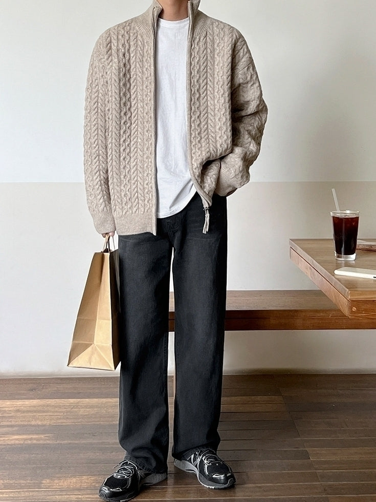 Old Money Style Half-High Neck Knitted Cardigan