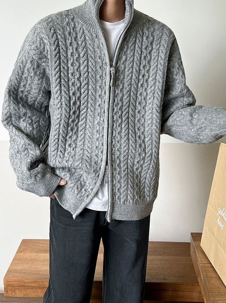 Old Money Style Half-High Neck Knitted Cardigan