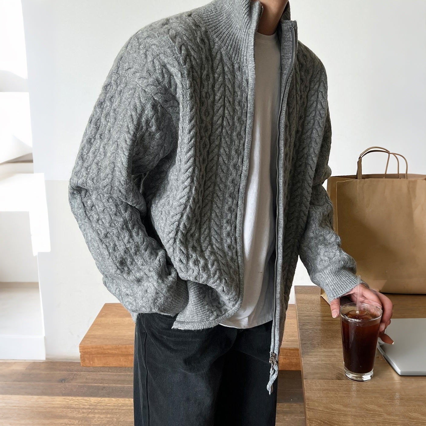 Old Money Style Half-High Neck Knitted Cardigan