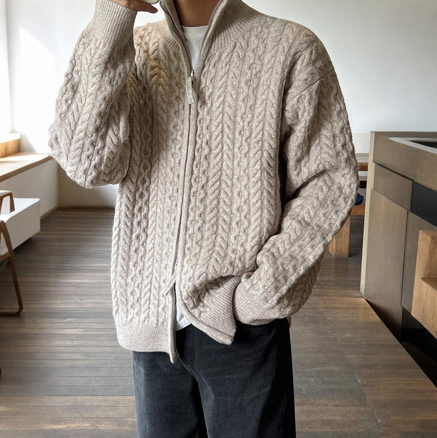 Old Money Style Half-High Neck Knitted Cardigan