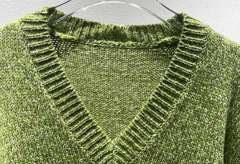 Olive Green V-Neck Knitted Sweater