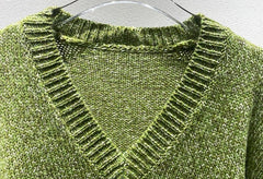 Olive Green V-Neck Knitted Sweater