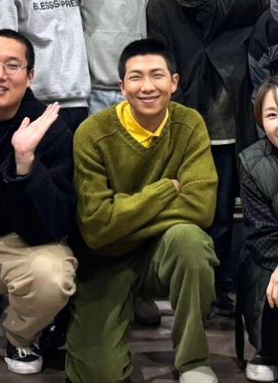 Olive Green V-Neck Knitted Sweater