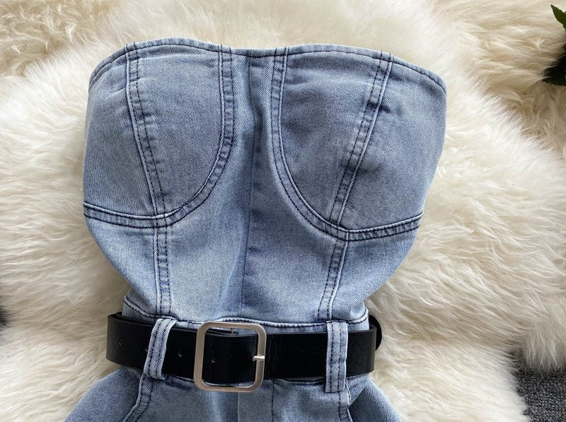 Blue Denim Short Jumpsuit
