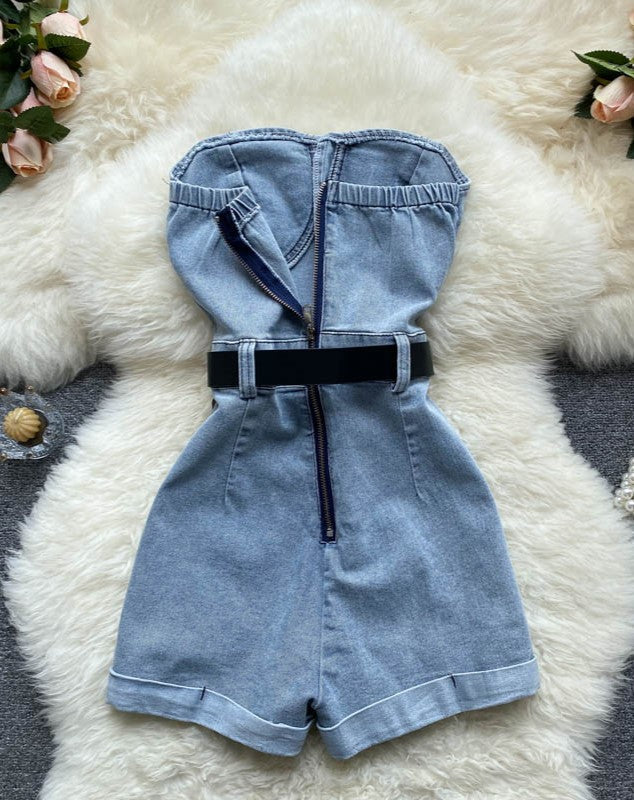 Blue Denim Short Jumpsuit
