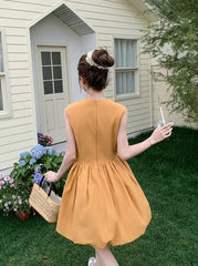 Orange Floral Sleeveless Casual Mini Dress