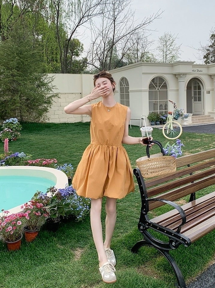 Orange Floral Sleeveless Casual Mini Dress