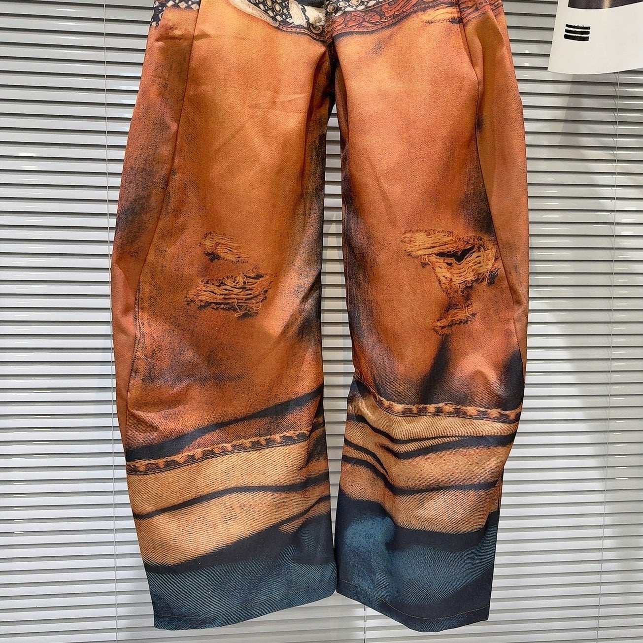 Orange Multiple-Belt Print Loose Jeans