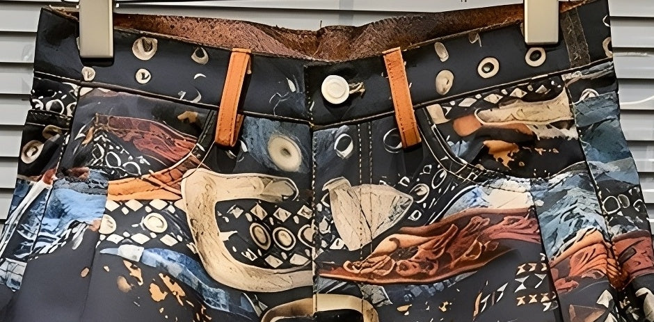 Orange Multiple-Belt Print Loose Jeans