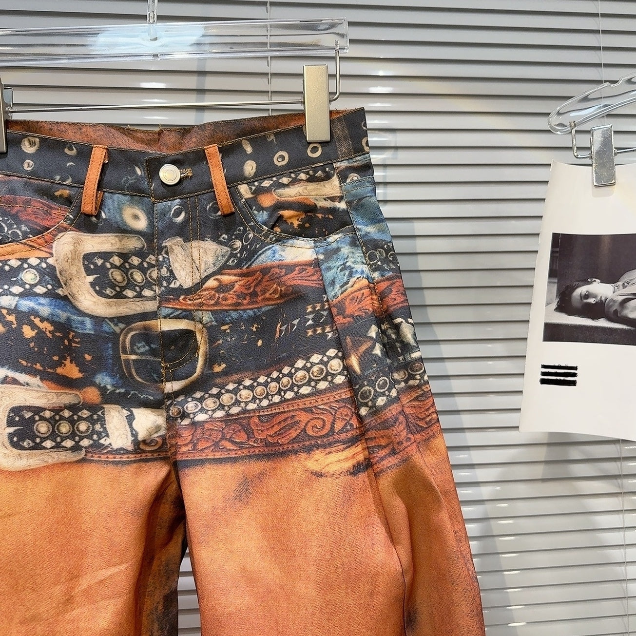 Orange Multiple-Belt Print Loose Jeans