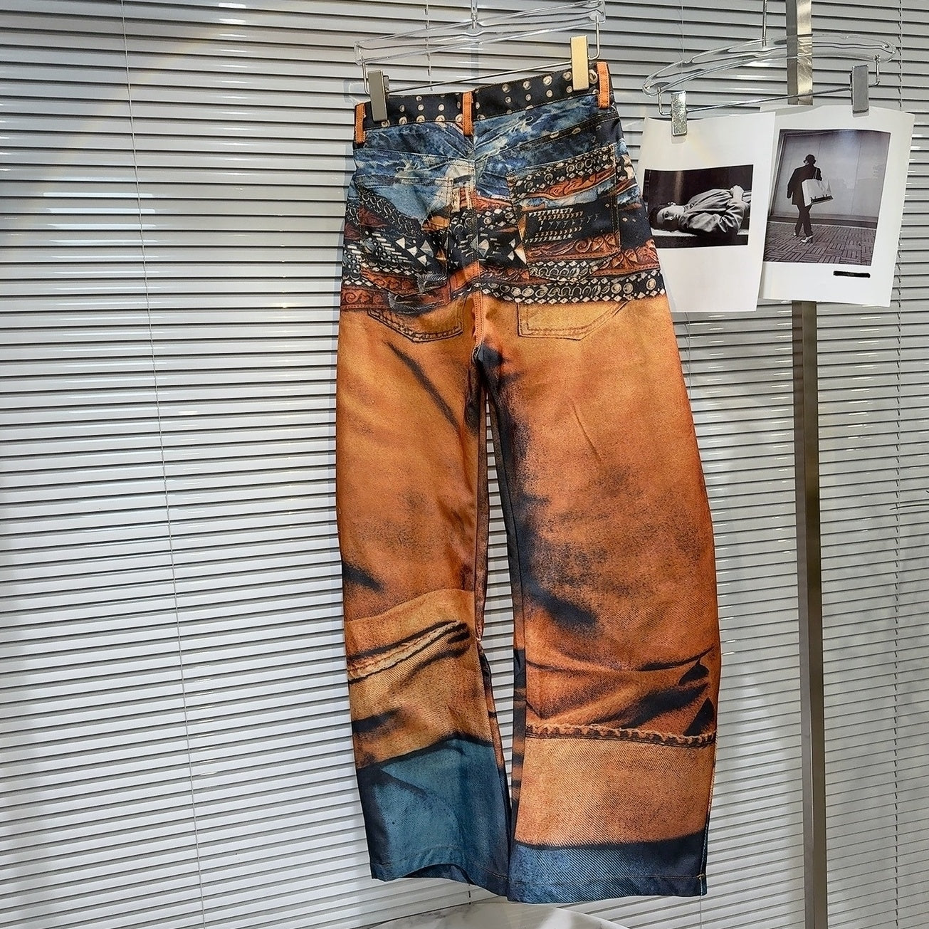 Orange Multiple-Belt Print Loose Jeans