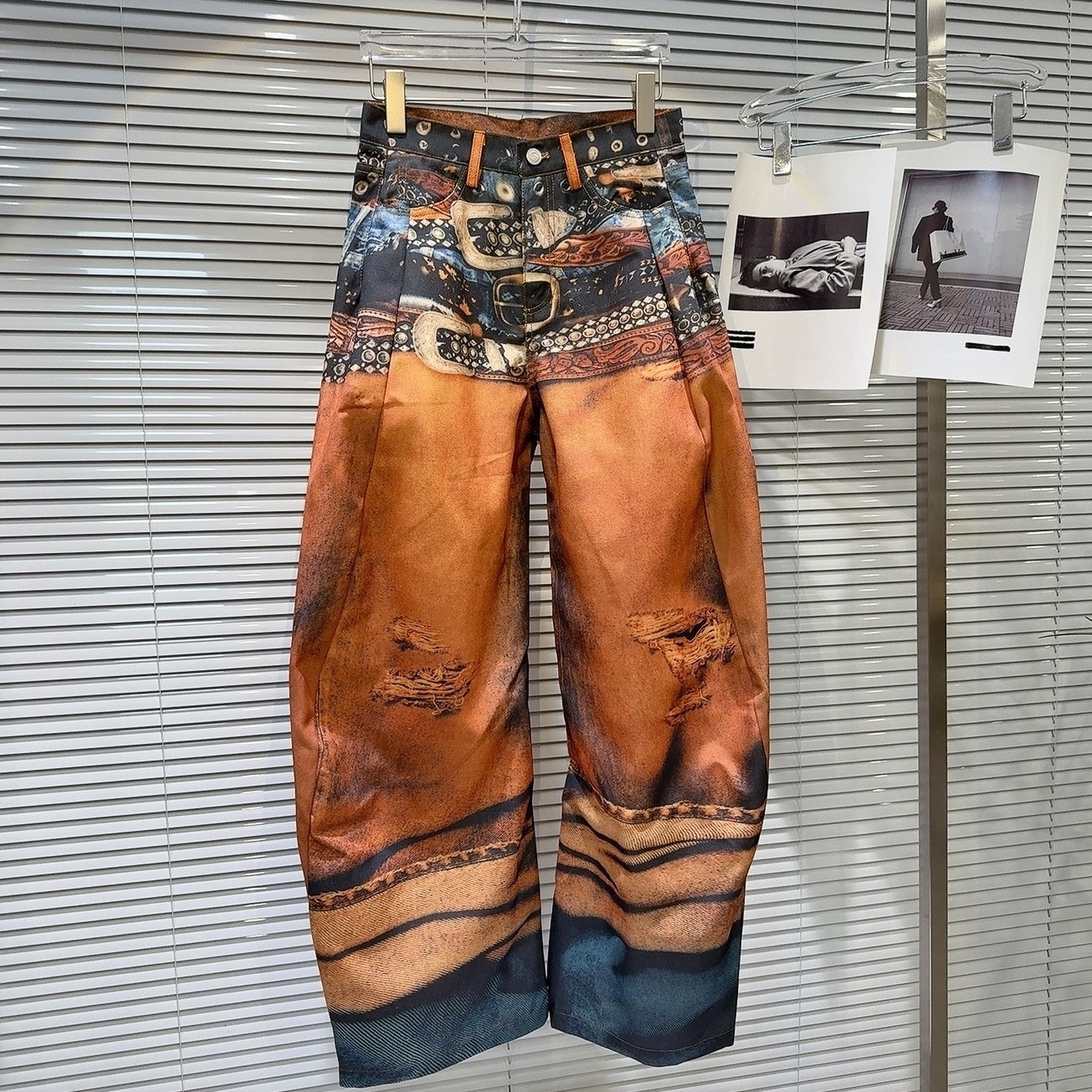 Orange Multiple-Belt Print Loose Jeans