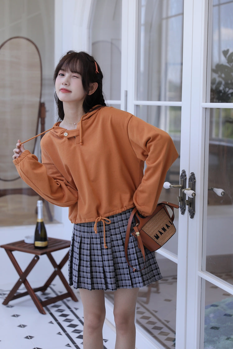 Orange Short Buttoned Detail Hoodie