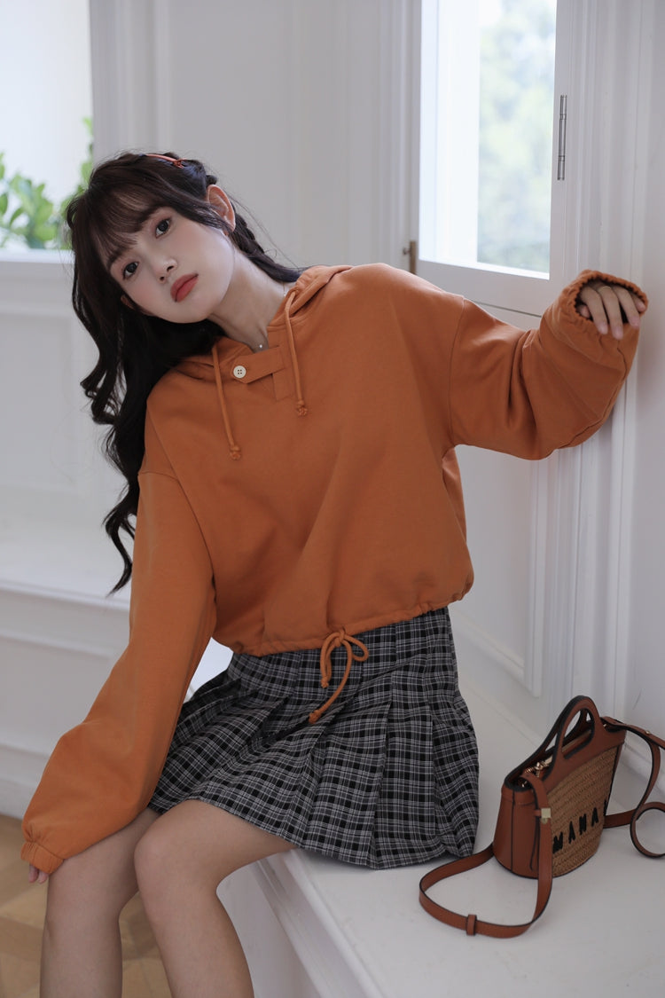 Orange Short Buttoned Detail Hoodie