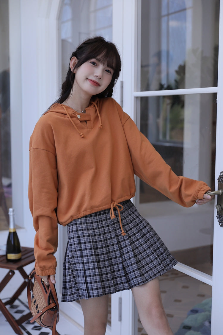 Orange Short Buttoned Detail Hoodie