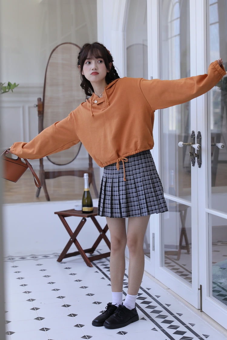 Orange Short Buttoned Detail Hoodie