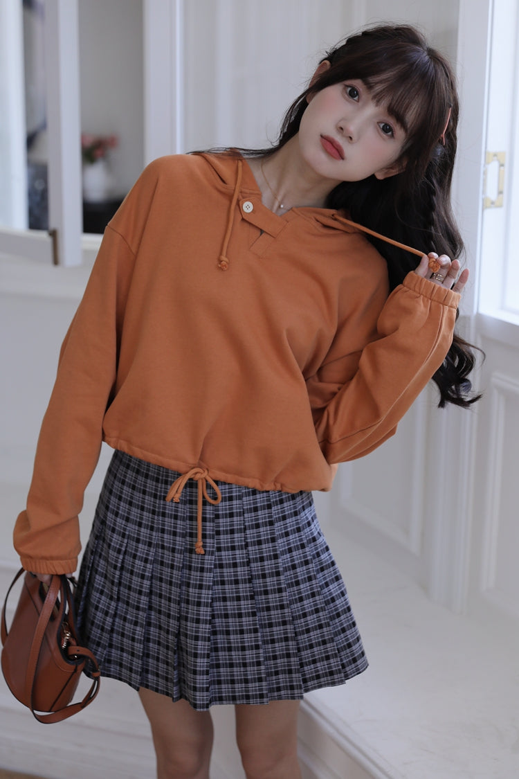 Orange Short Buttoned Detail Hoodie