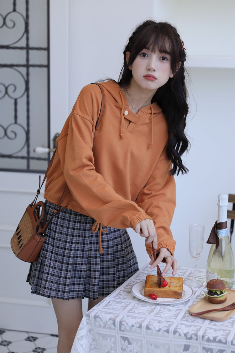 Orange Short Buttoned Detail Hoodie