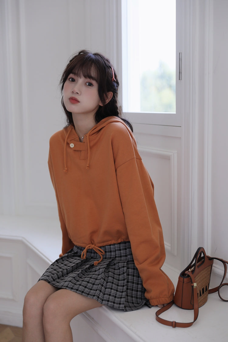 Orange Short Buttoned Detail Hoodie