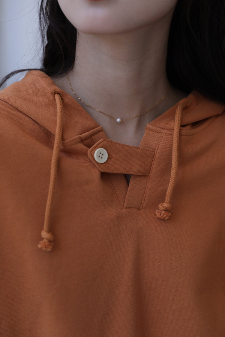 Orange Short Buttoned Detail Hoodie