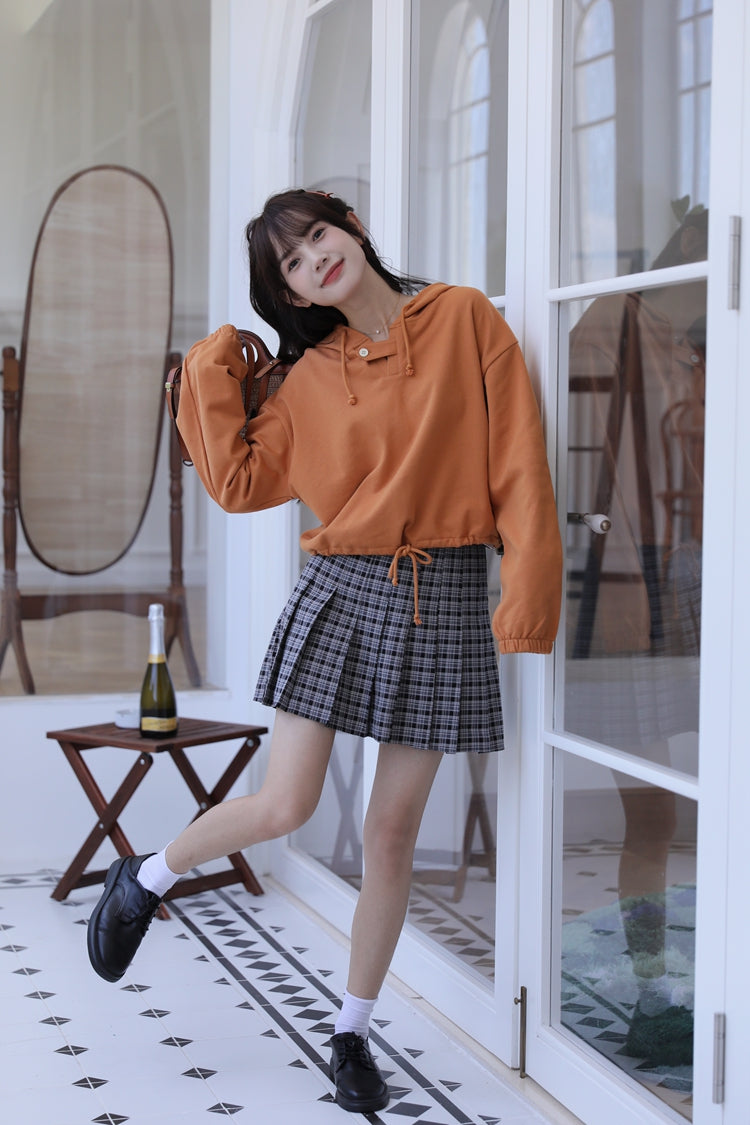 Orange Short Buttoned Detail Hoodie
