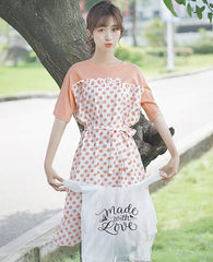 Orange Two-Piece Illusion Polka Dot Dress