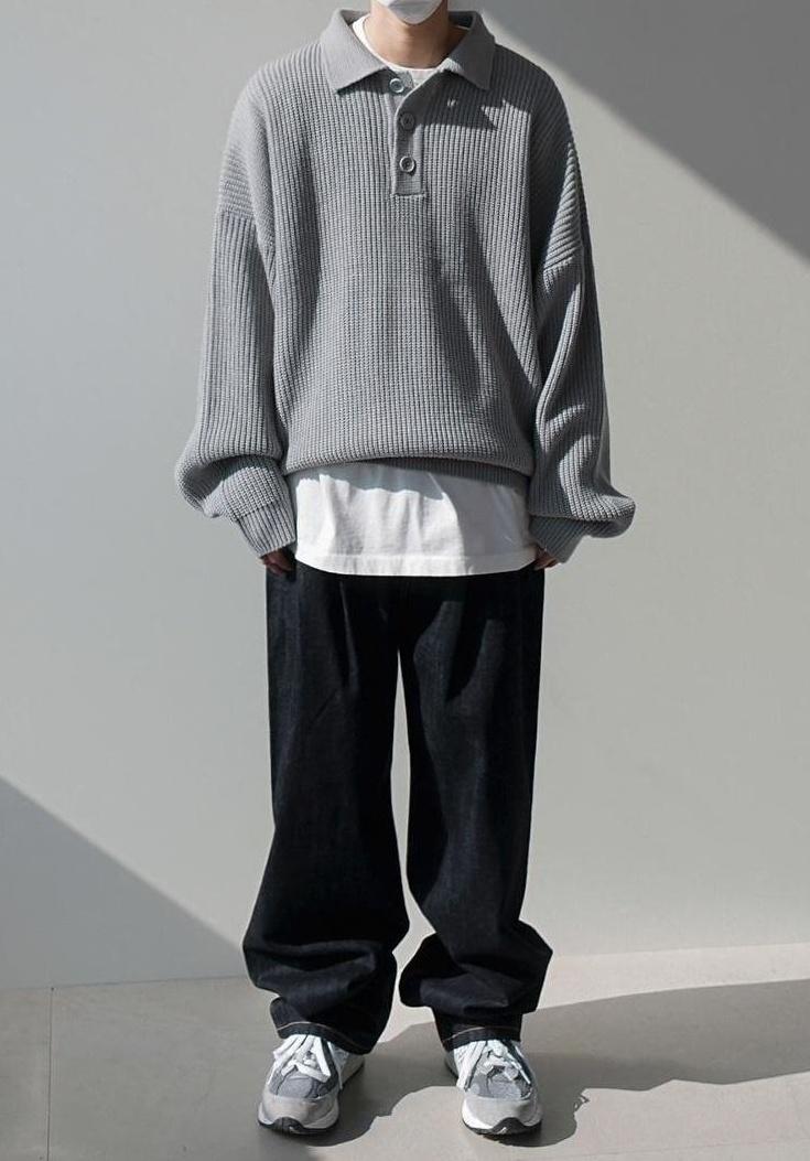 Oversize Knit Polo Sweater