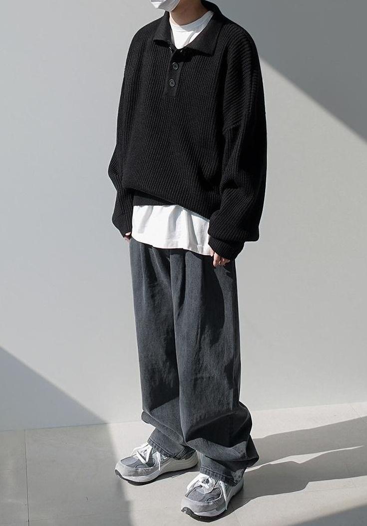 Oversize Knit Polo Sweater