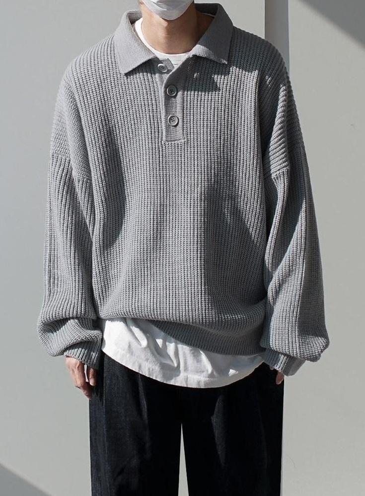 Oversize Knit Polo Sweater