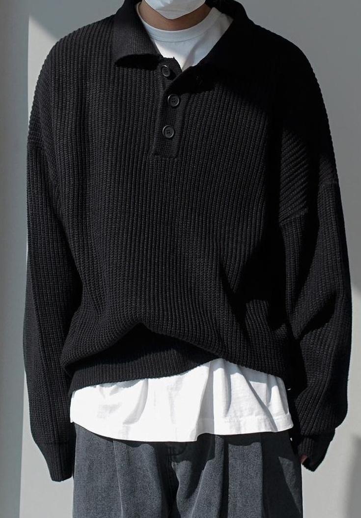 Oversize Knit Polo Sweater