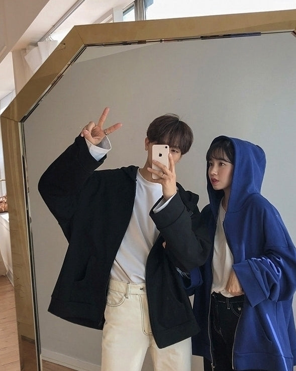 Oversized Hooded Zip Up Sweatshirt Jacket