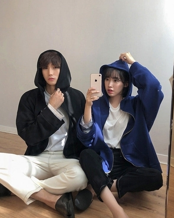 Oversized Hooded Zip Up Sweatshirt Jacket