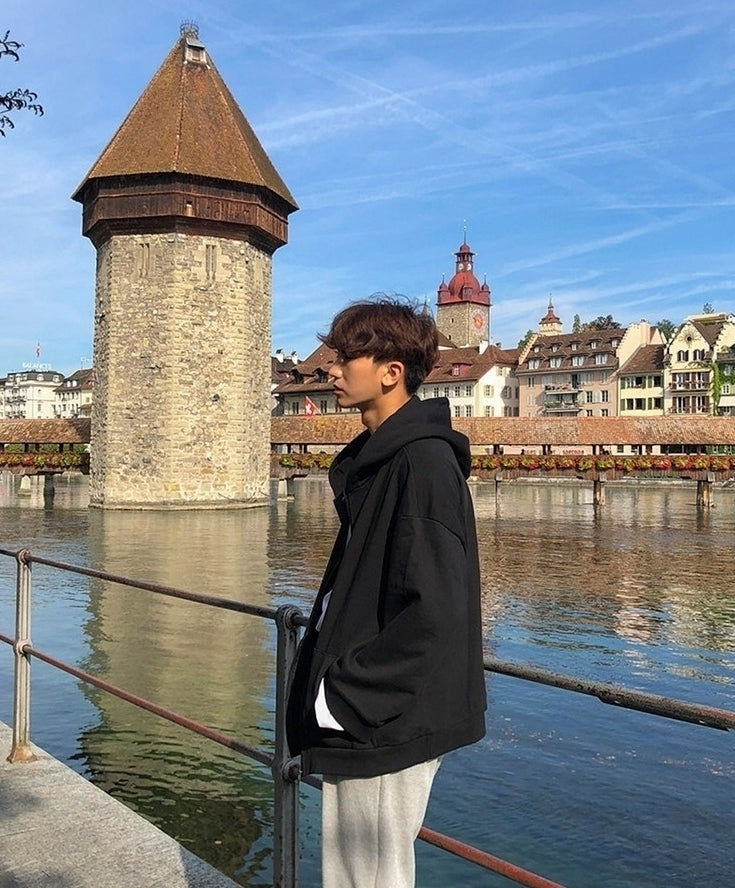 Oversized Hooded Zip Up Sweatshirt Jacket