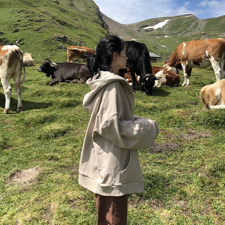 Oversized Hooded Zip Up Sweatshirt Jacket
