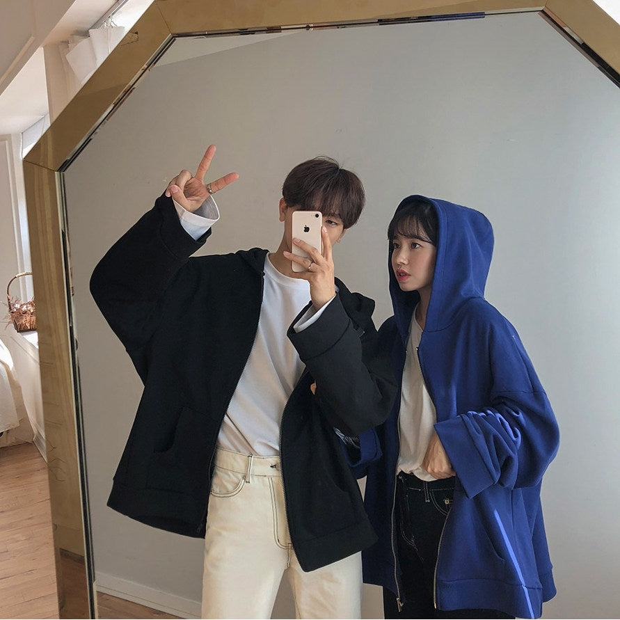 Oversized Hooded Zip Up Sweatshirt Jacket