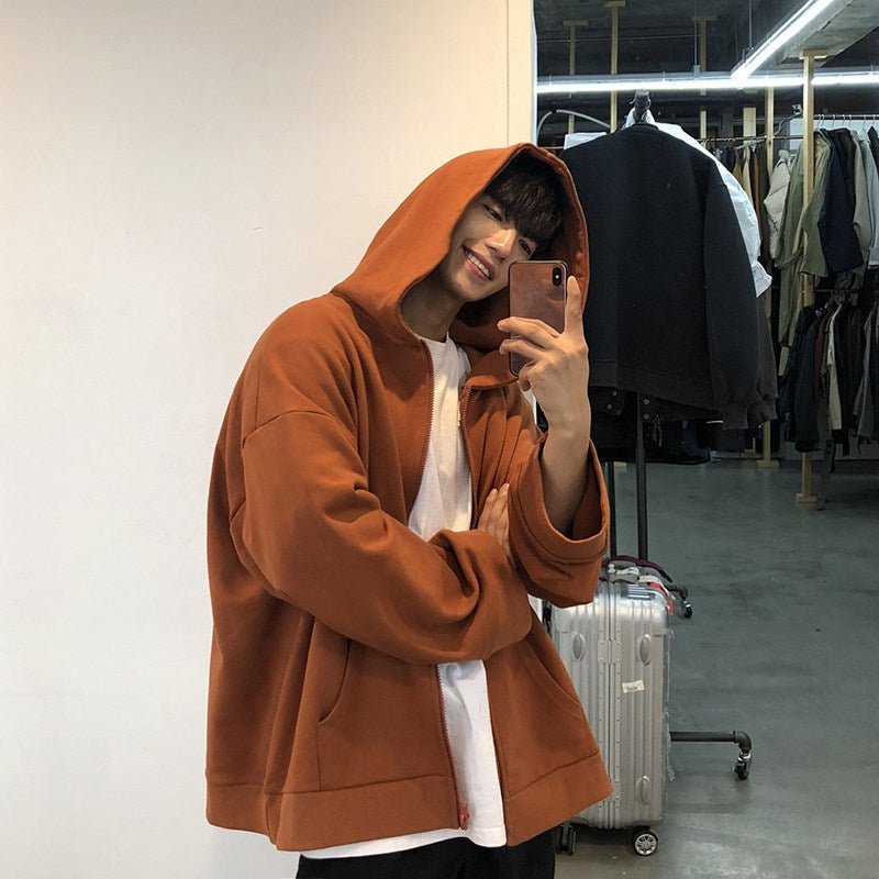 Oversized Hooded Zip Up Sweatshirt Jacket