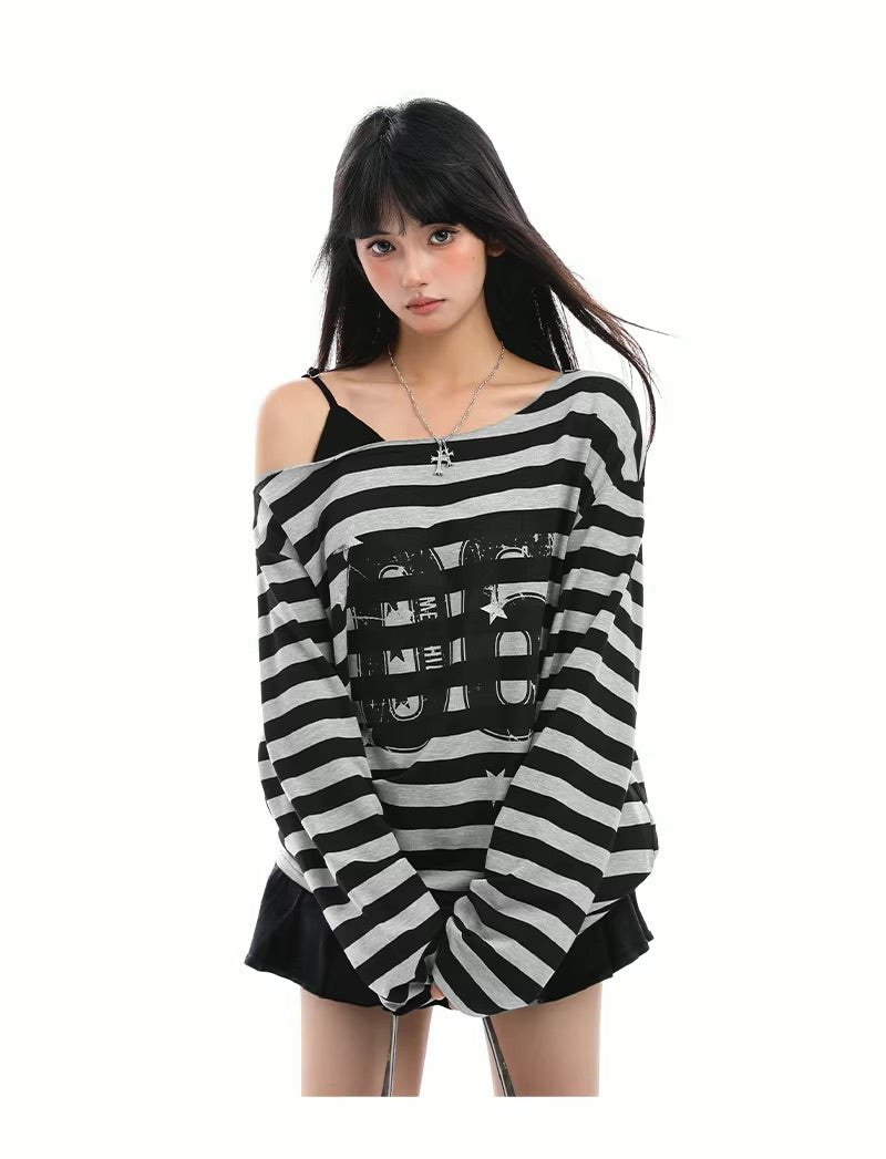 Oversized Striped Off Shoulder Sweatshirt