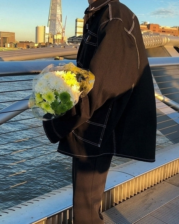Oversized Washed Denim Jacket Black Korean Style Casual Outerwear