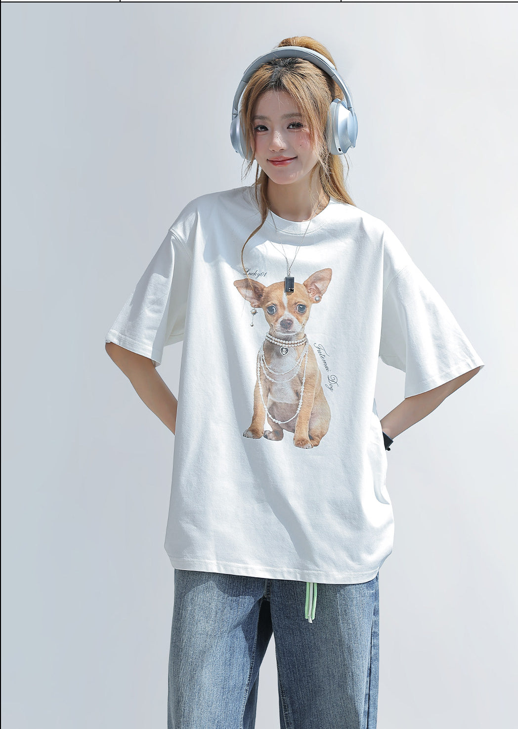 Pearl Dog Print Summer T Shirt