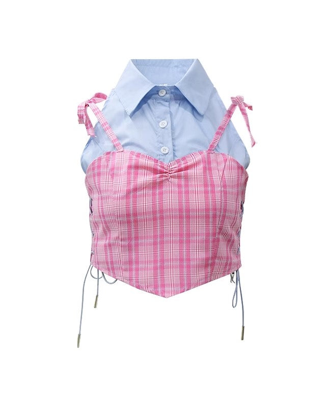 Pink And Blue Plaid Crop Top