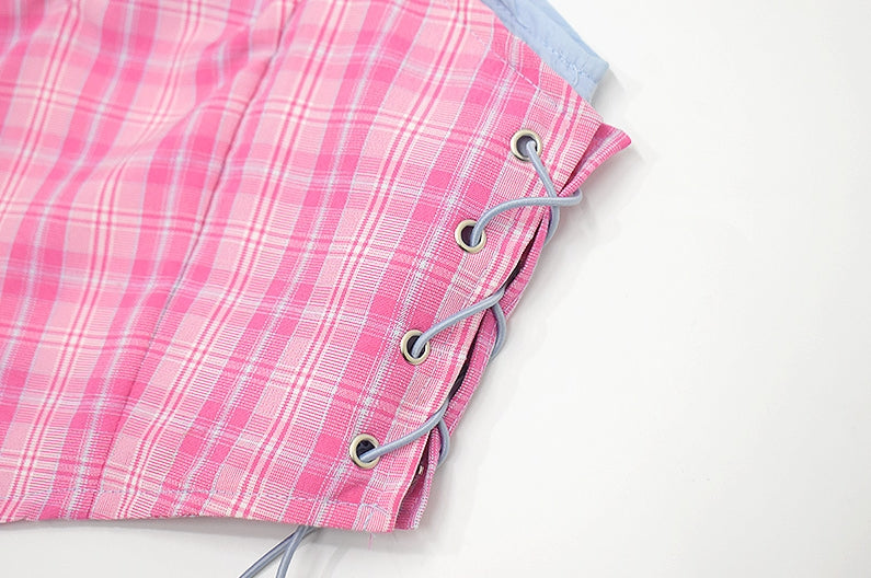 Pink And Blue Plaid Crop Top