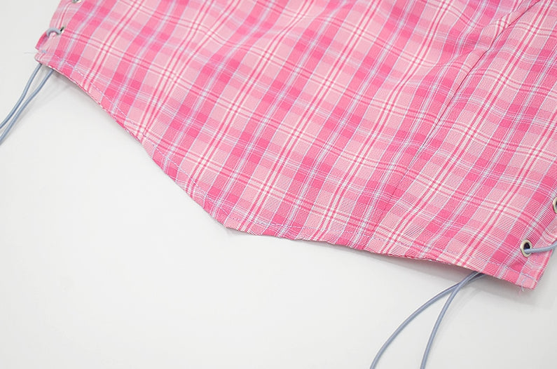 Pink And Blue Plaid Crop Top