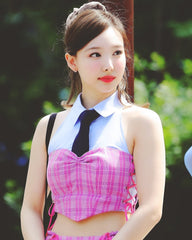 Pink And Blue Plaid Crop Top