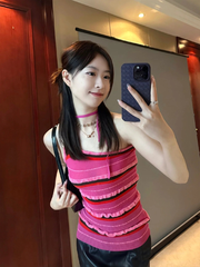 Pink Asymmetric Stripe Top