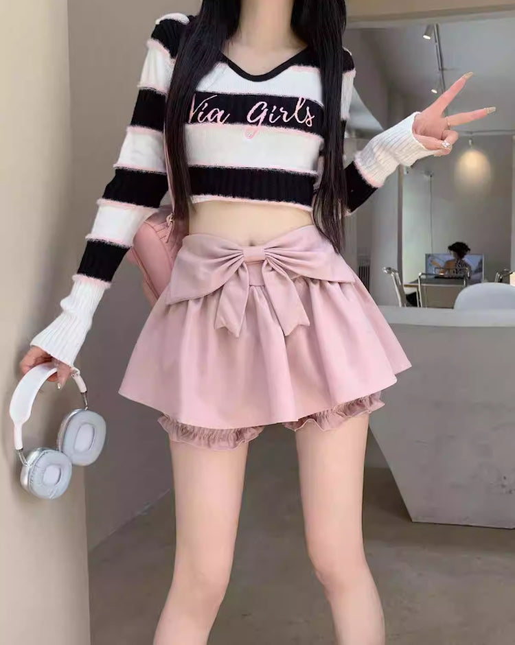 Pink Bow Flowy Mini Skirt