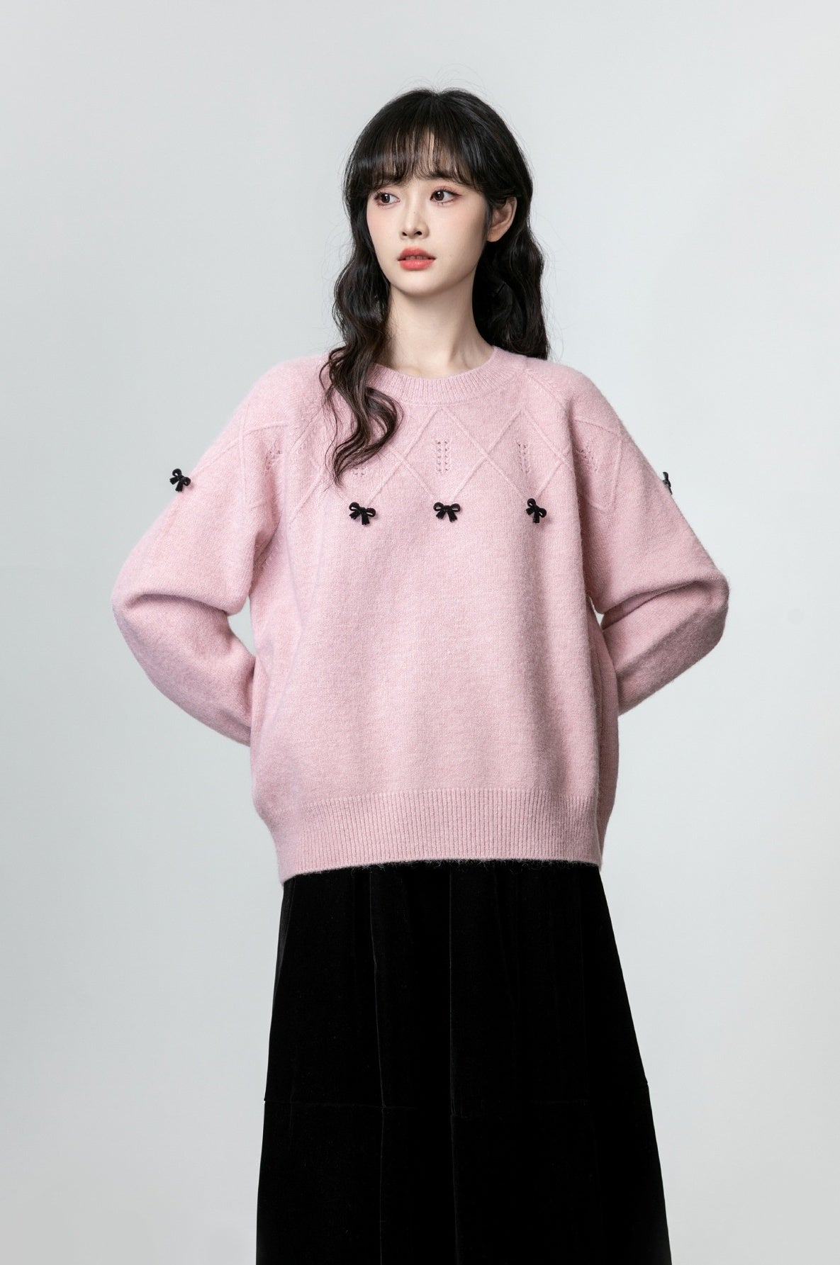 Pink Bow Knit Pullover Sweater